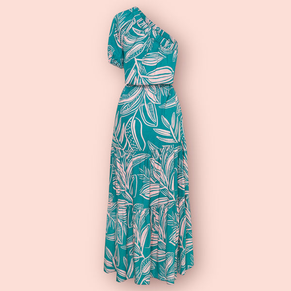 Made Just For You! Printed One Shoulder Puff Sleeve Maxi Dress