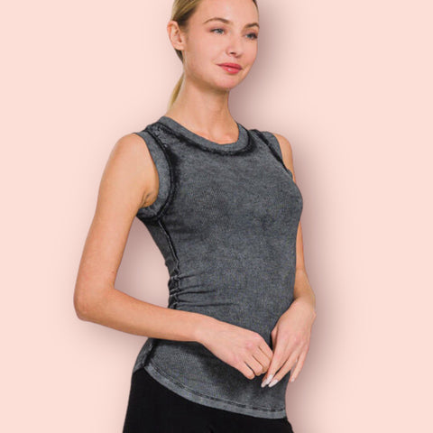 Made Just For You! Zenana Washed Ribbed Round Neck Slim Tank