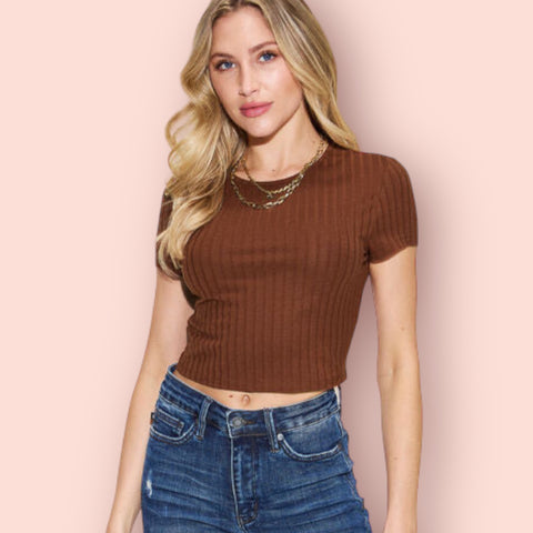 Made Just For You! Basic Bae Full Size Ribbed Round Neck Short Sleeve T-Shirt