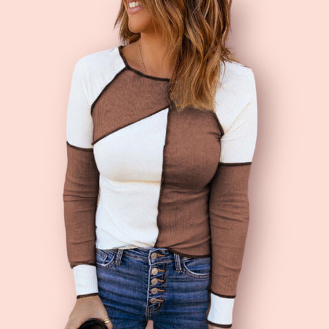 Made Just For You! Color Block Round Neck Long Sleeve Shirt
