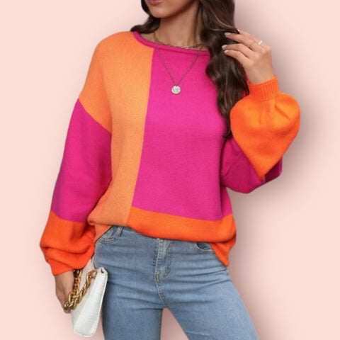 Made Just For You! Color Block Round Neck Sweater