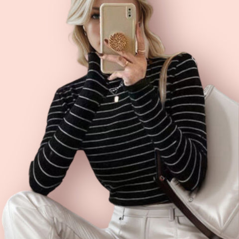 Made Just For You! Striped Turtleneck Long Sleeve Shirt
