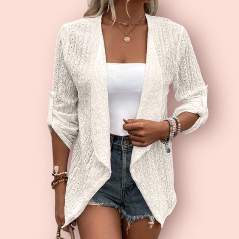 Made Just For You! Eyelet Roll-Tab Sleeve Cardigan