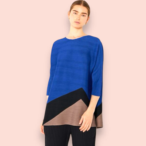 Made Just For You! Marina West Pleated Horizontal Rib Color Block Top