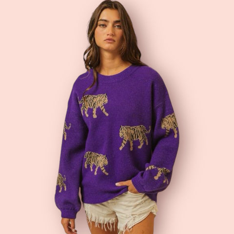 Made Just For You! BiBi Tiger Pattern Long Sleeve Sweater