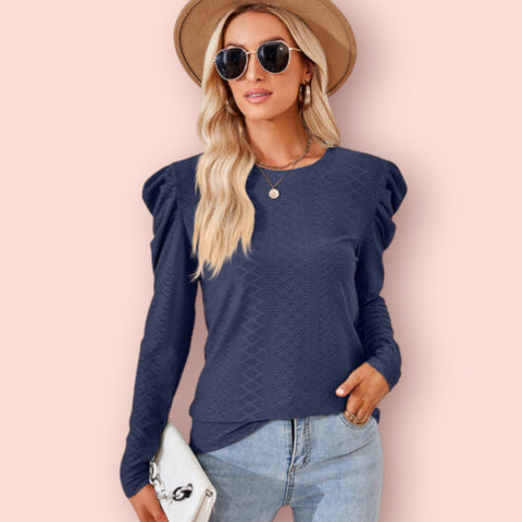 Made Just For You! Round Neck Puff Sleeve Blouse