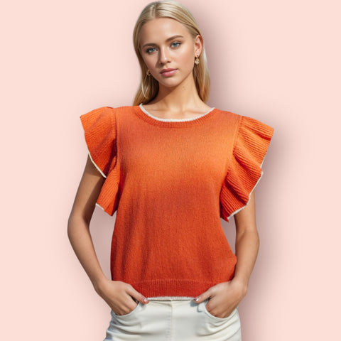 Made Just For You! Ruffled Round Neck Knit Top