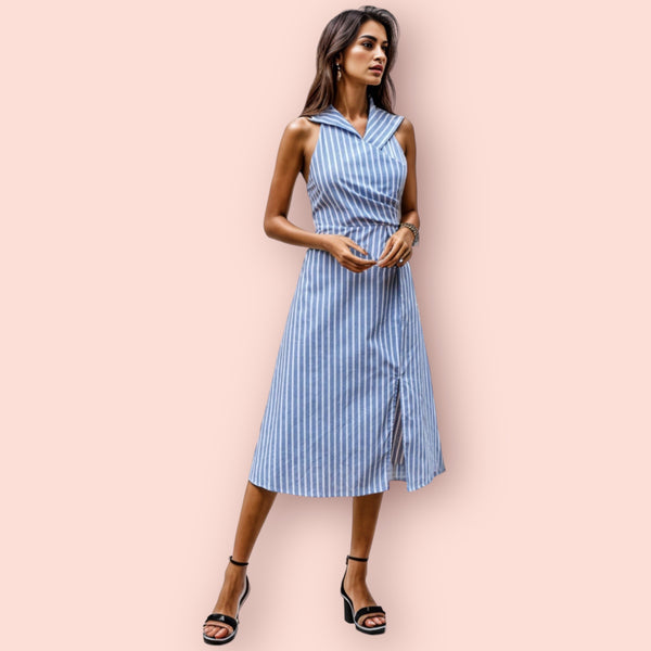 Made Just For You! Slit Striped Sleeveless Midi Dress
